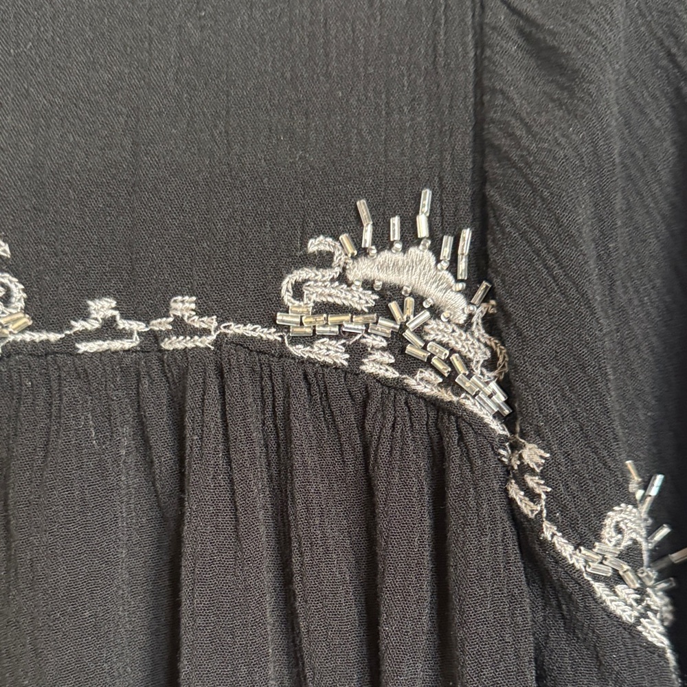 Rock & Republic Black Blouse with Gray Beaded Embroidery VNeck - Picture 3 of 5